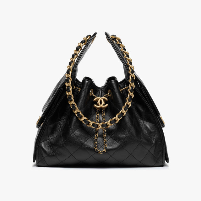 Quilted Drawstring Bag - Black