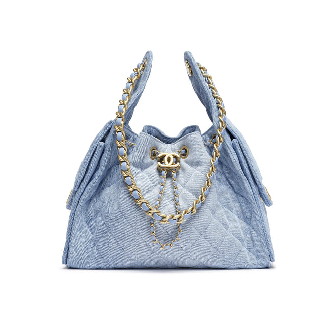Quilted Drawstring Bag - Denim