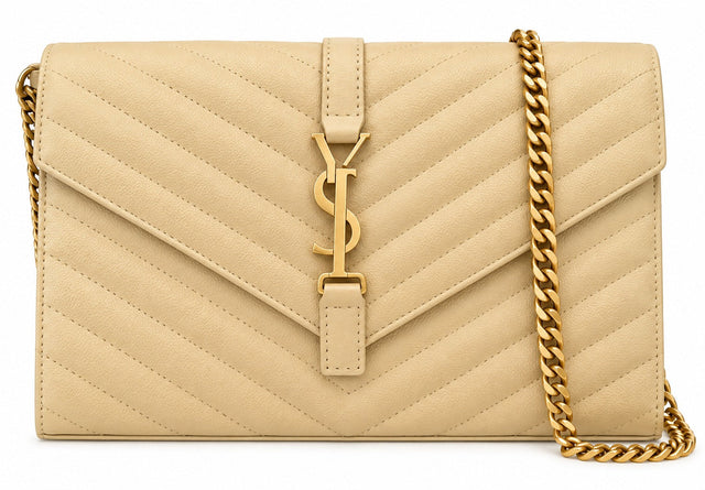 Quilted Envelope Chain Bag - Dust Beige